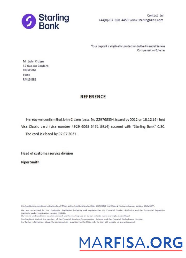 Printable United Kingdombank closure reference real example